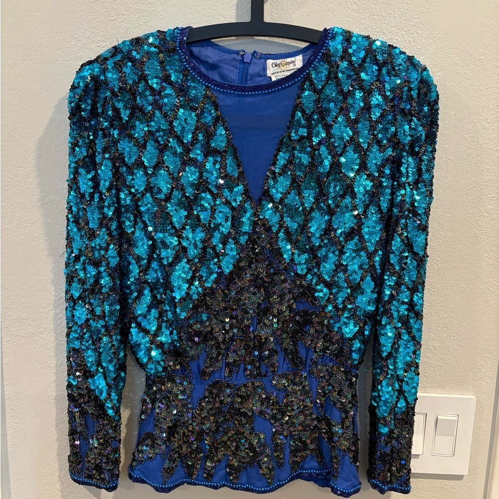 Vintage Oleg Cassini Beaded Sequin Elegant Silk Top Women’s Size Small EUC 80’s